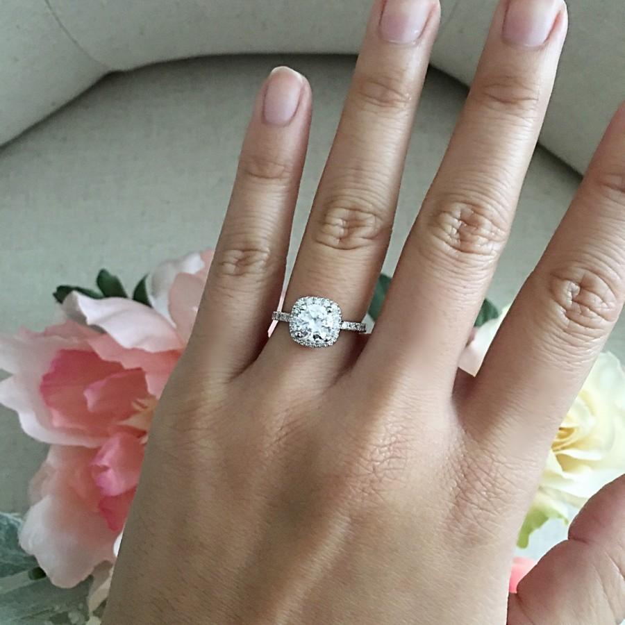 زفاف - Square round diamond halo engagement ring, wedding ring, promise ring, simulated diamond 1.2 carat center flawless, simple, vintage ring