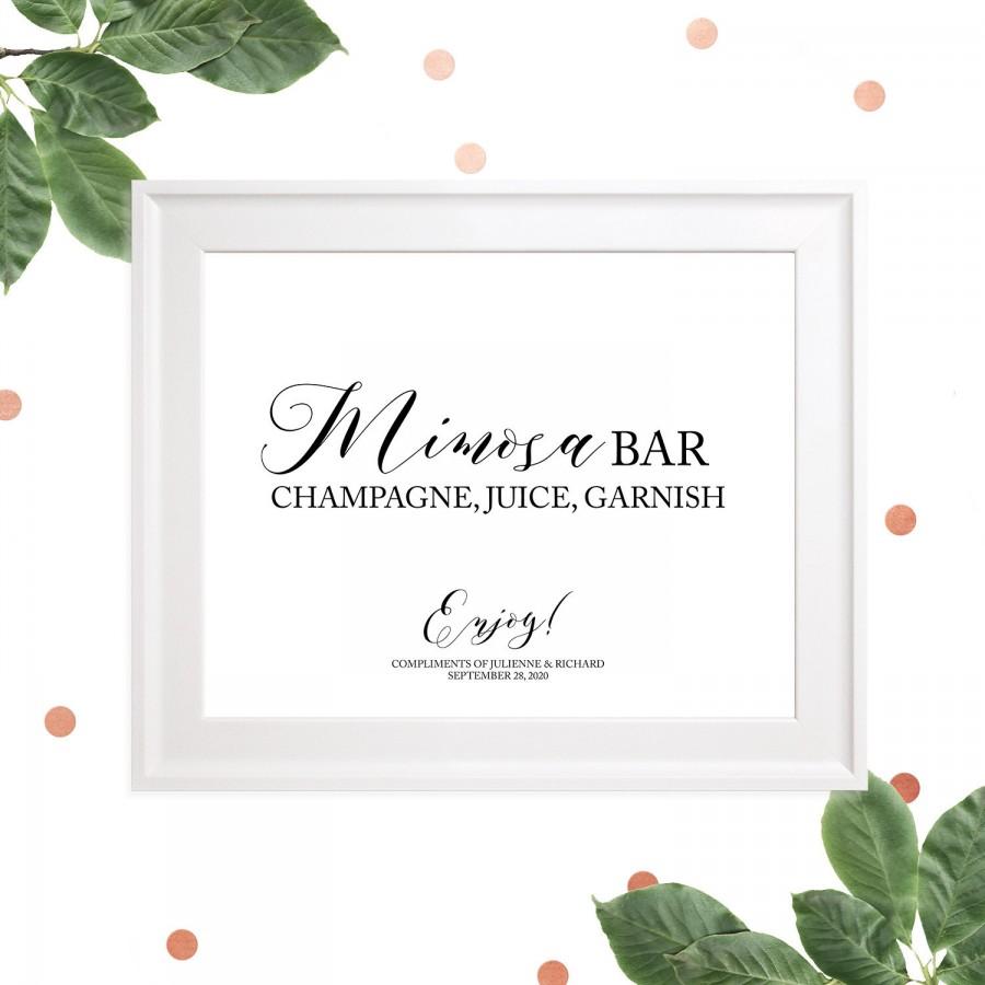 Mariage - Mimosa Bar Sign Printable-Bubbly Bar Sign-Wedding DIY Cocktail Bar-Calligraphy Mimosa Bar Sign-Personalized Rustic Chic Bar Sign-Wedding Bar