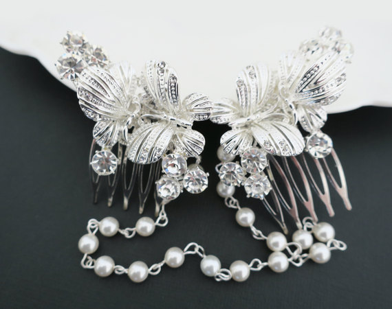 Mariage - Bridal Headpiece, Butterfly Hair Comb, Wedding Hair Piece, Crystal Pearl Hair Comb, Wedding Headpiece, Vintage, Summer Wedding, Bride Hair