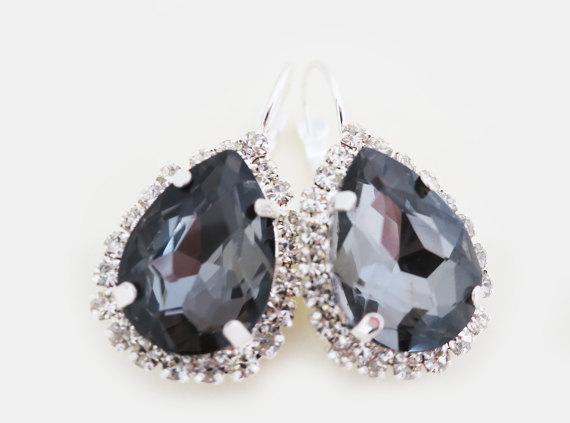 Mariage - Wedding Earrings Vintage, Bridesmaid Earrings Set of 4 5 6 7 8, Bridesmaid Jewelry, Black Diamond, Grey Crystal Bridesmaids Wedding Jewelry