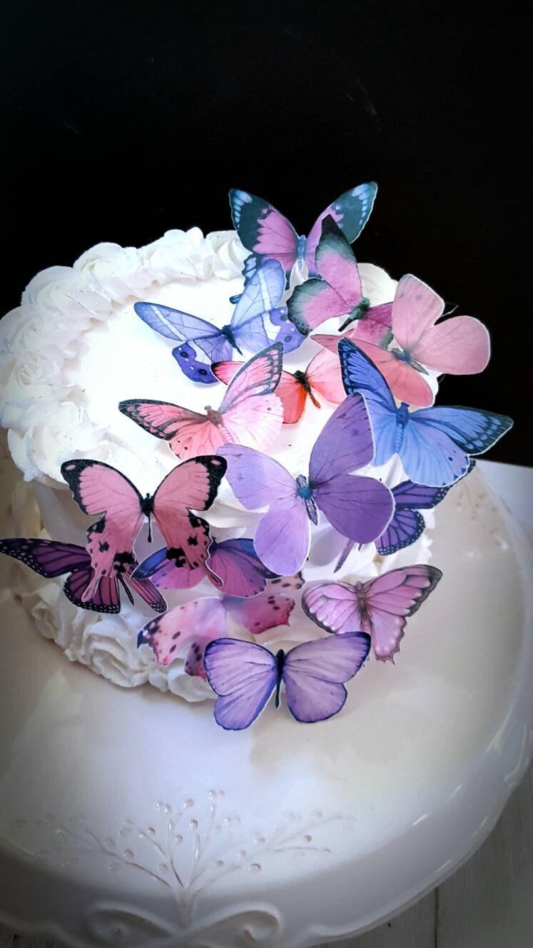 زفاف - Edible Butterflies Pastel Lavender Pink Wafer Butterflies, Collection Set of 15
