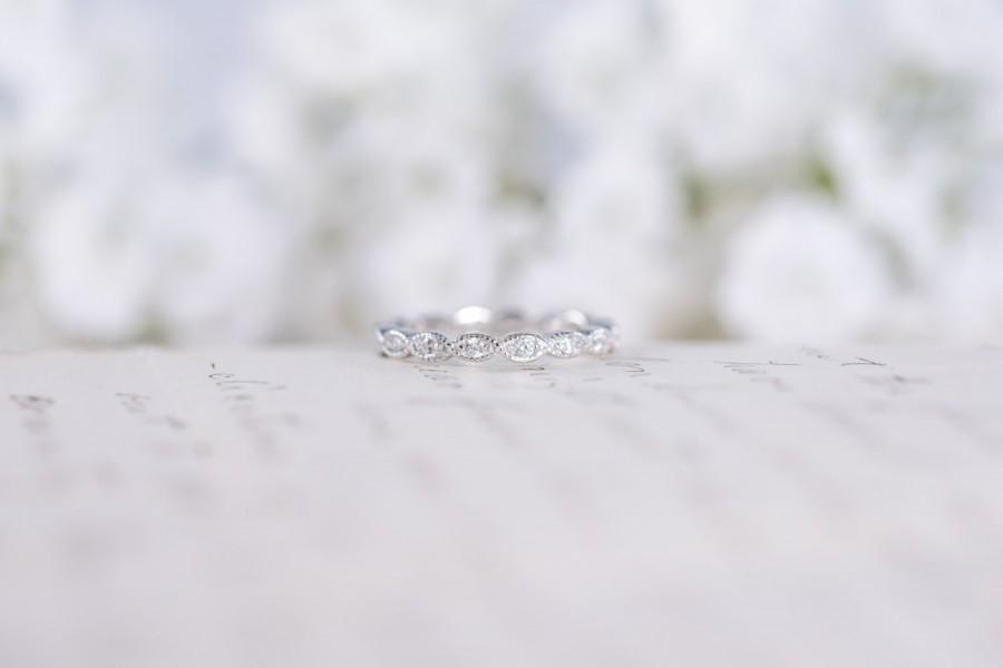 زفاف - Art Deco Wedding Band -  Full Eternity Ring -  Stacking Ring - Marquise Ring - Dainty Band - Thin Ring - Sterling Silver