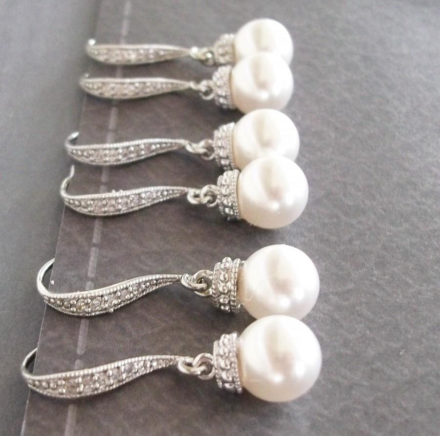 Mariage - Set of 3 Bridesmaids EarringsBridal Pearl Earrings,Swarovski Pearls,Cubic Zirconia, Drop Pearl Earrings,Bridesmaid Earrings,3 Pairs Earrings
