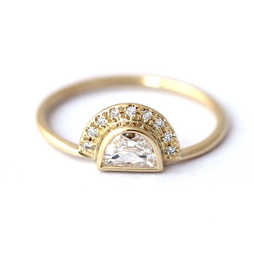 زفاف - Engagement Ring - Half Moon Diamond Engagement Ring - 0.25 Carat Diamond Ring - 18k Solid Gold