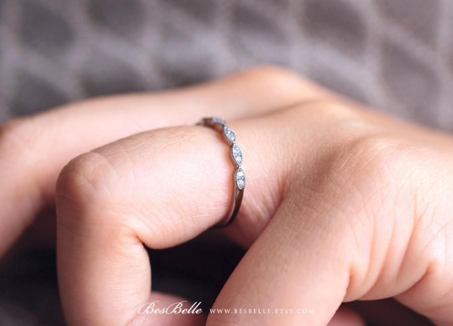 Wedding - 2.0mm Art Deco Wedding Band Ring-0.27 ct.tw Pave Brilliant Cut Diamond Simulants-Half Around Stones Eternity Ring-Sterling Silver [6053-H]