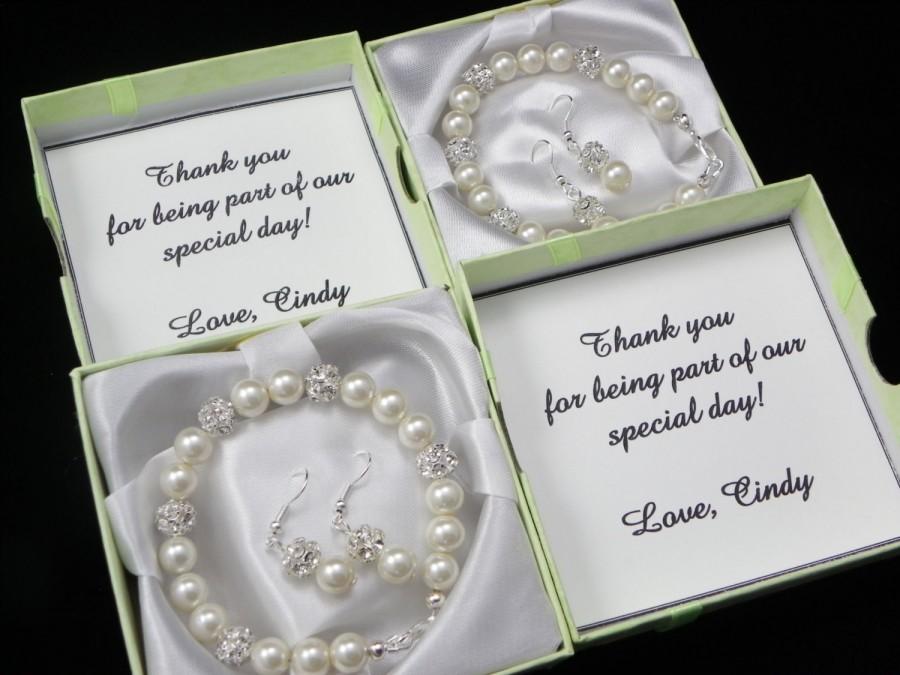زفاف - Bridesmaid Gift, bridesmaid Bracelet, Necklace Earrings set,note-card Wedding Jewelry, Bridesmaid Pearl Bracelet Earrings bridesmaid jewelry