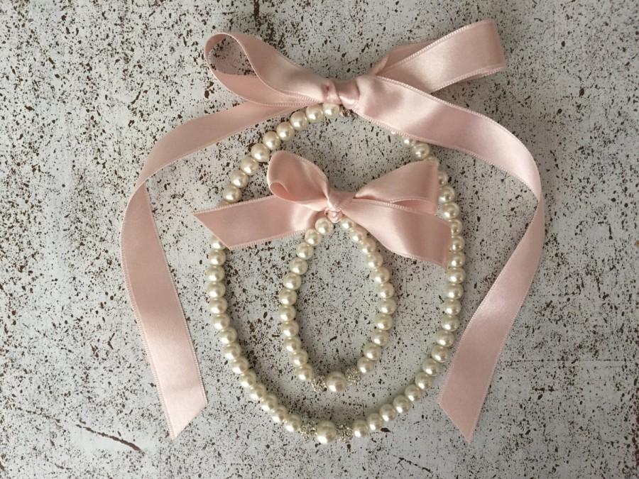 زفاف - FLOWER GIRL NECKLACE! Dusty pink necklace and bracelet.Pearl necklace and bracelet set, wedding gift junior bridesmaid pearl bracelet