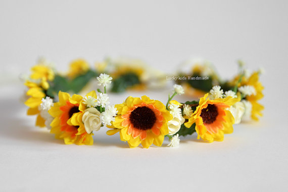 Hochzeit - Sunflower Flower Crown - Sunflower Hair Wreath - Autumn Sunflower Photos - Sunflower headband- Fall Wedding Crown - Wedding accessories -