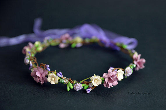 Hochzeit - Purple Green Flower Crown - Flower Girls - Floral crown - Flower Headband - Berries hair wreath - Berries headpiece