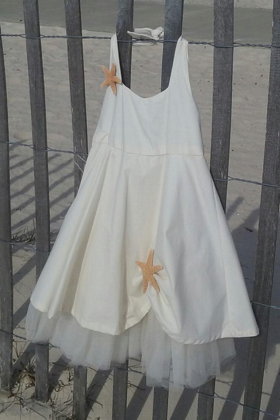 Mariage - Shabby Seashore Sugar Starfish Beach Wedding Flowergirl Dress Unbleached Organic Ivory Muslin