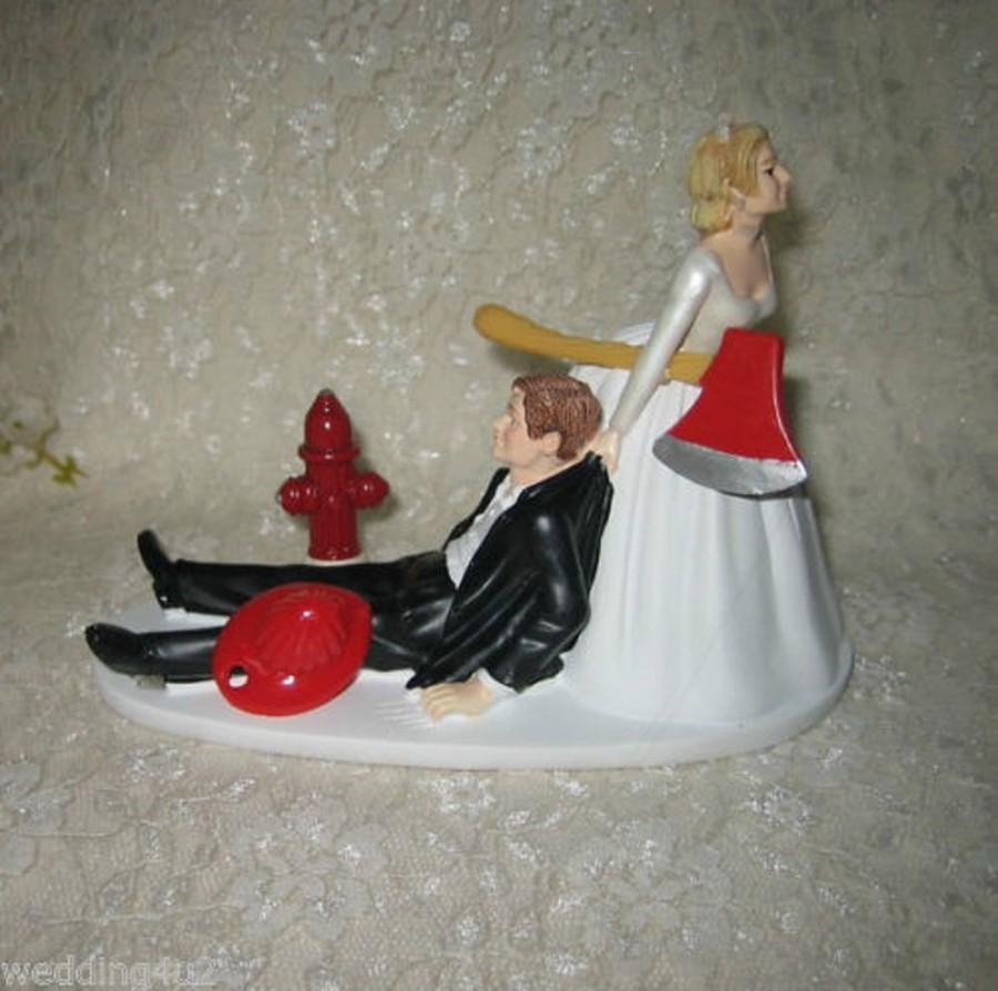زفاف - Wedding Reception Party Fireman Firefighter Fire Hat Hydrant Cake Topper