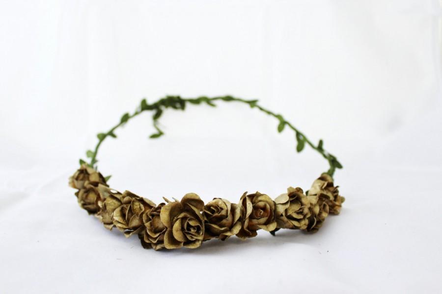 Wedding - Golden Flower headband, Gold Flower headpiece, Golden flower wreath, Flower halo, Gold, Flower Crown, Flower tiara
