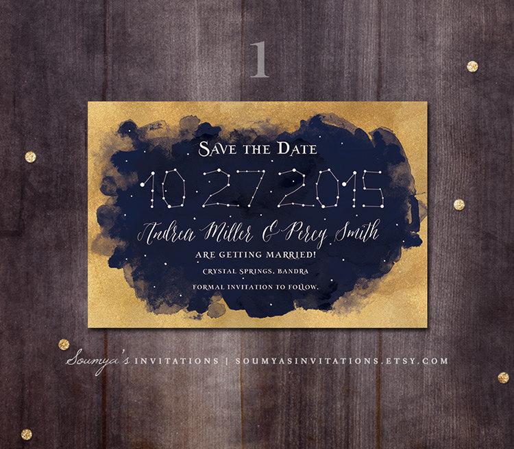 Wedding - Constellation Save the Date, Navy and Gold Save the Date, Starry Night Wedding Save the Date, Star Wedding, PRINTABLE Save the Date