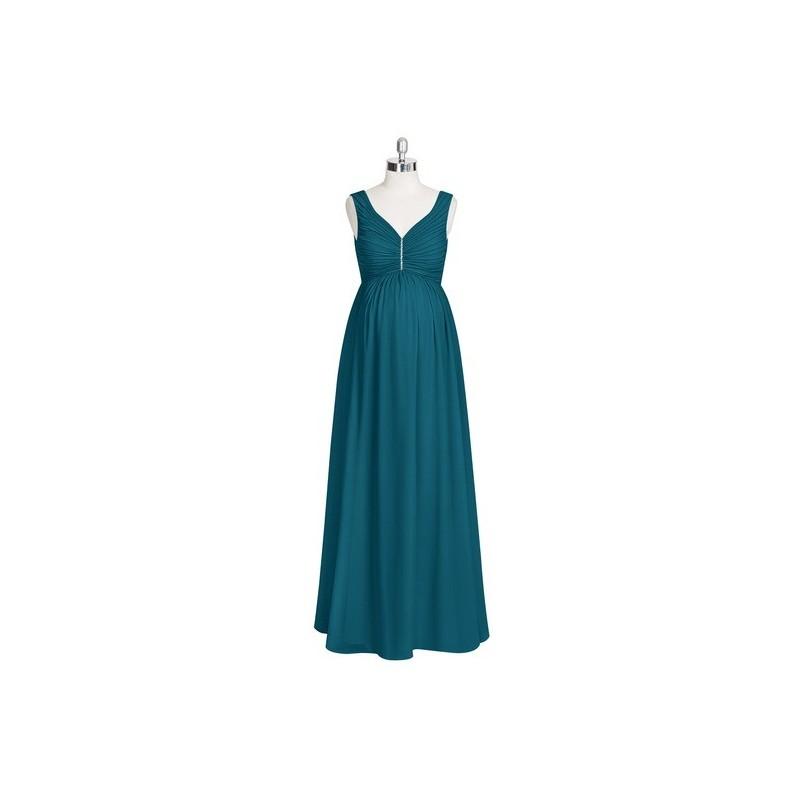 زفاف - Ink_blue Azazie Madison - V Neck Chiffon Stretch Knit Back Zip Floor Length Dress - The Various Bridesmaids Store