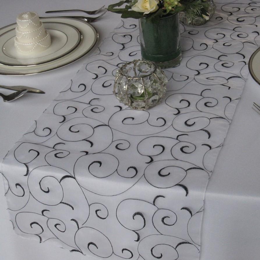 Mariage - Swirl Embroidered Organza Wedding Table Runner