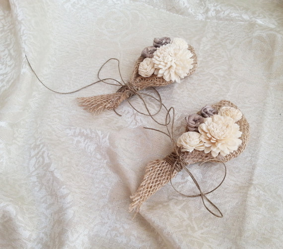 Mariage - Cream rustic wedding Rustic CORSAGE mother of bride of groom boutonniere, Sola Flower, Wedding Flowers custom