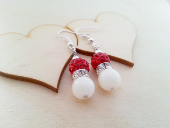 زفاف - Delicate red silver and white bride bridesmaid jewelry earrings gift package shimmering gift idea for her zircon custom colors
