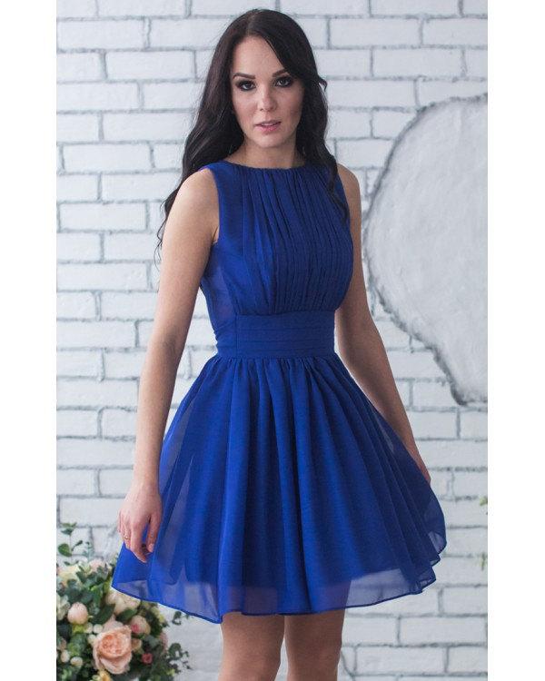 Wedding - Cobalt Blue Short Royal Blue Chiffon Bridesmaid Dress Sleeveless Royal Blue Dress Wedding Prom Party Dress Bright Blue