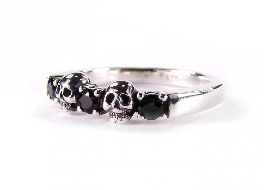 Wedding - Skull Wedding Ring, Goth Engagement Ring, Womans Skull Ring, Black Stone Sterling Engagement Ring Dark Art Goth Psychobilly Wedding