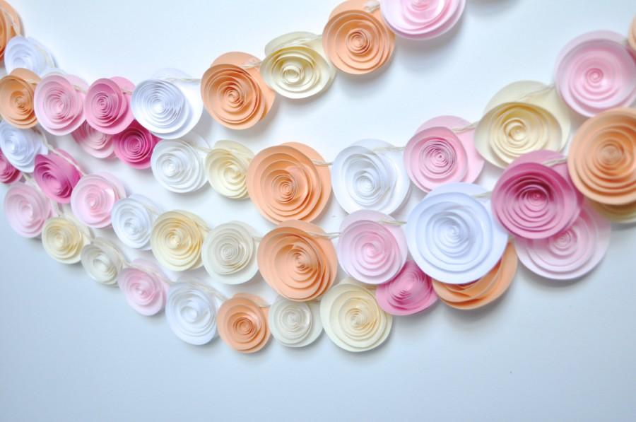 Wedding - Wedding Garland Paper Flowers peach, Ivory, white pink 12 feet