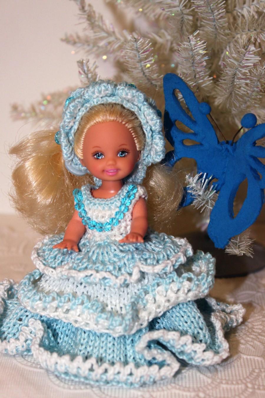 Wedding - Dress  for 4,5 inches  Kelly Doll Handmade Miniature Crochet and Knitting dress Dollhouse miniature