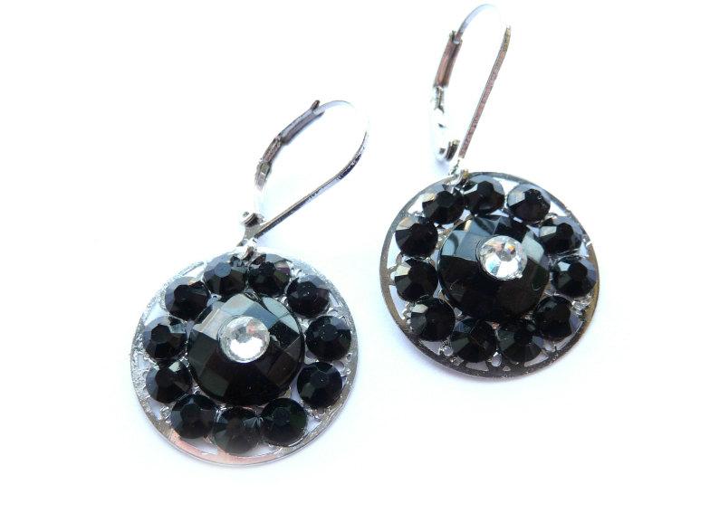 Mariage - Black Earrings, Small Black Earrings, Round Black Earrings, Black Round Earrings, Black Resin Earrings, Black Silver Earrings, Small