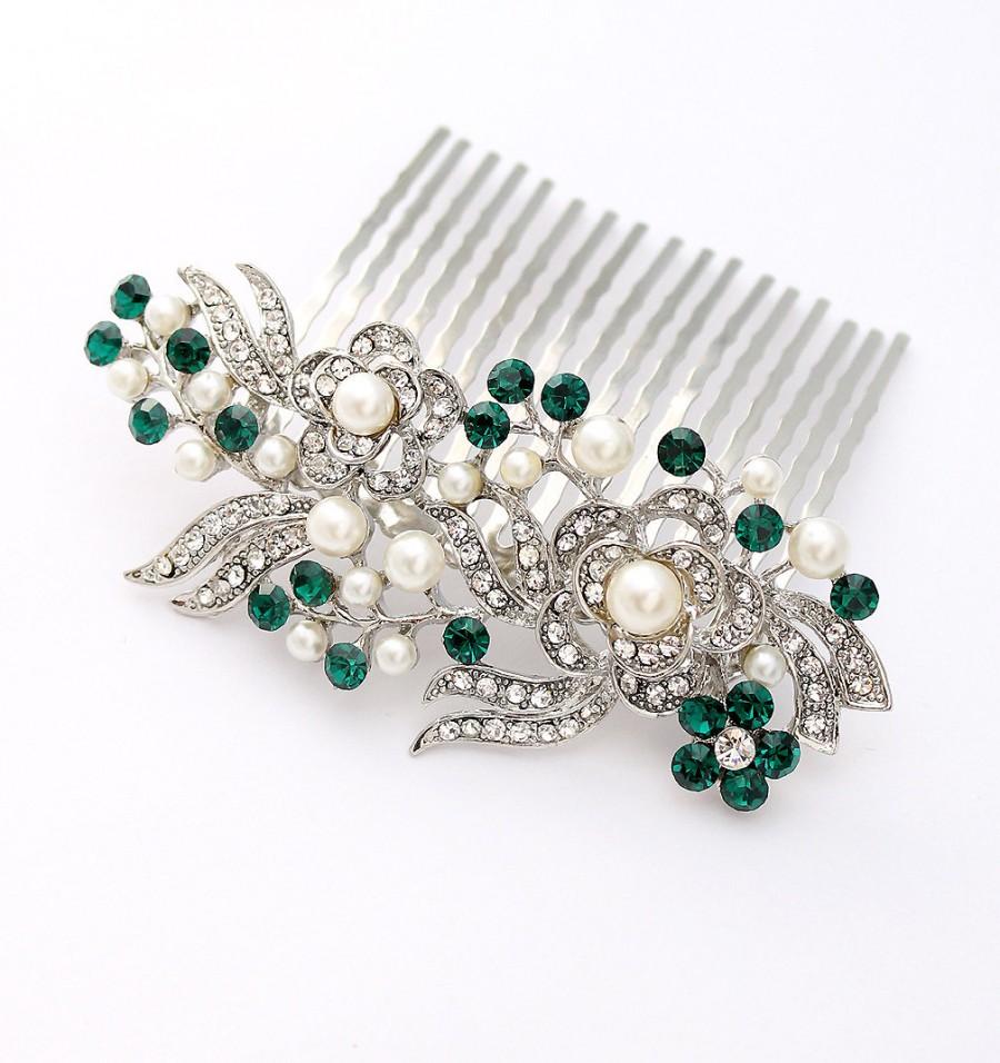 Mariage - Emerald Green Hair Comb, Crystal Green Bridal Comb, Emerald Green Wedding Hair Accessory, Prom Bridesmaid Comb, Rhinestone Hair Pin
