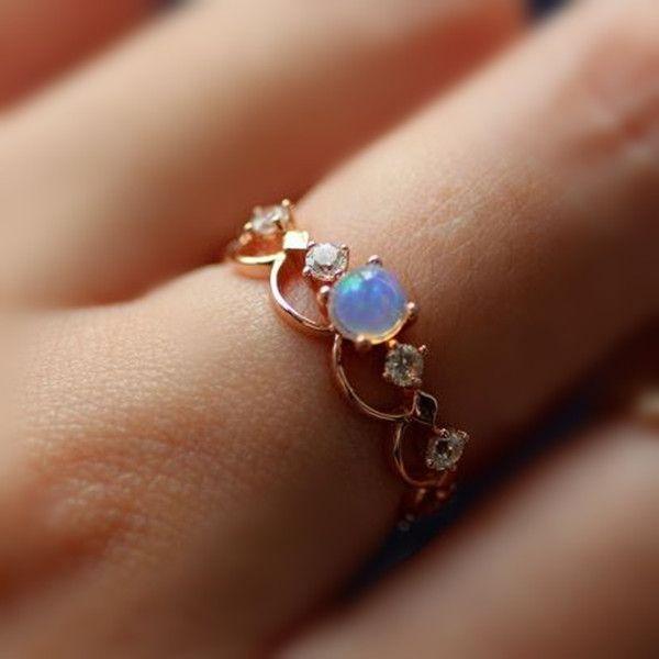 Mariage - Fancy Rose Gold Plated Art Deco Opal Promise Ring [100695] - $74.00