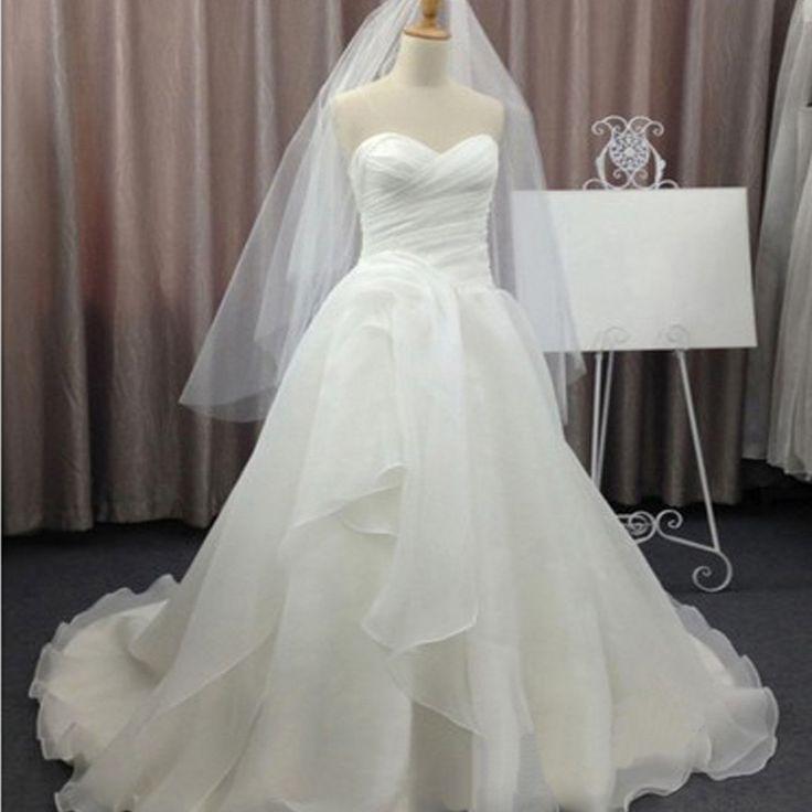 Wedding - Simple Elegant Sweetheart White Chiffon Wedding Party Dresses, Cheap Bridal Gown, WD0077