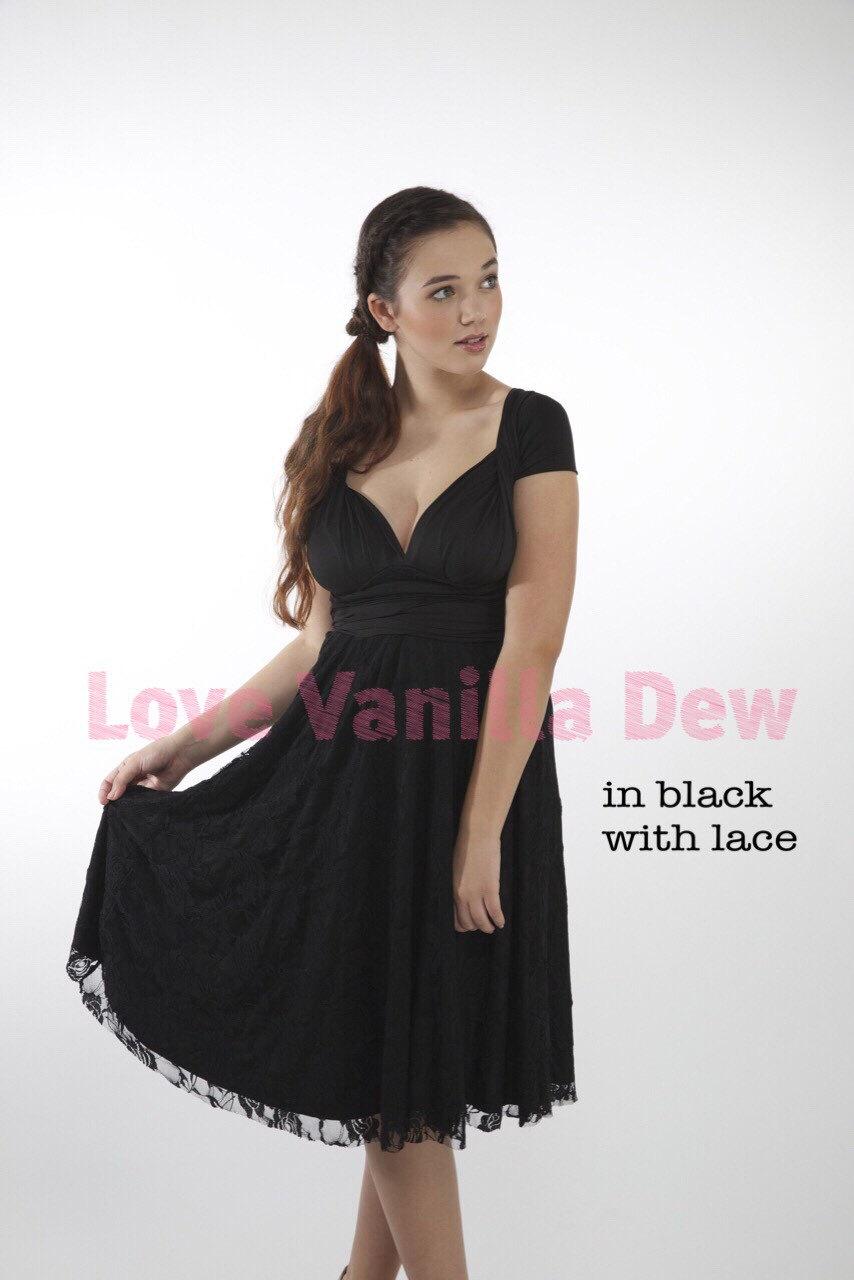 زفاف - Bridesmaid Dress Infinity Dress Black Lace Knee Length Wrap Convertible Dress Wedding Dress