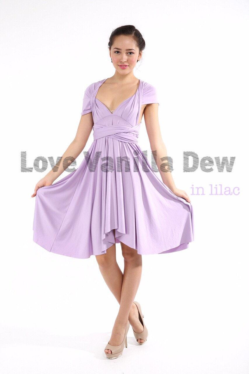 Mariage - Bridesmaid Dress Infinity Dress Lilac Straight Hem Knee Length Wrap Convertible Dress Wedding Dress