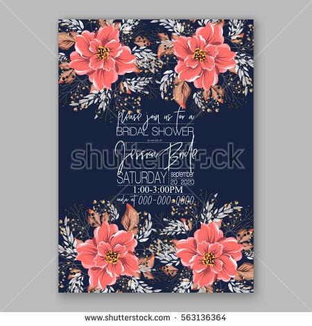Wedding - Wedding Invitations with anemone flowers. Anemone Bridal Shower invitation cards in navy blue theme with red peony