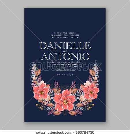 Hochzeit - Wedding Invitations with anemone flowers. Anemone Bridal Shower invitation cards in navy blue theme with red peony