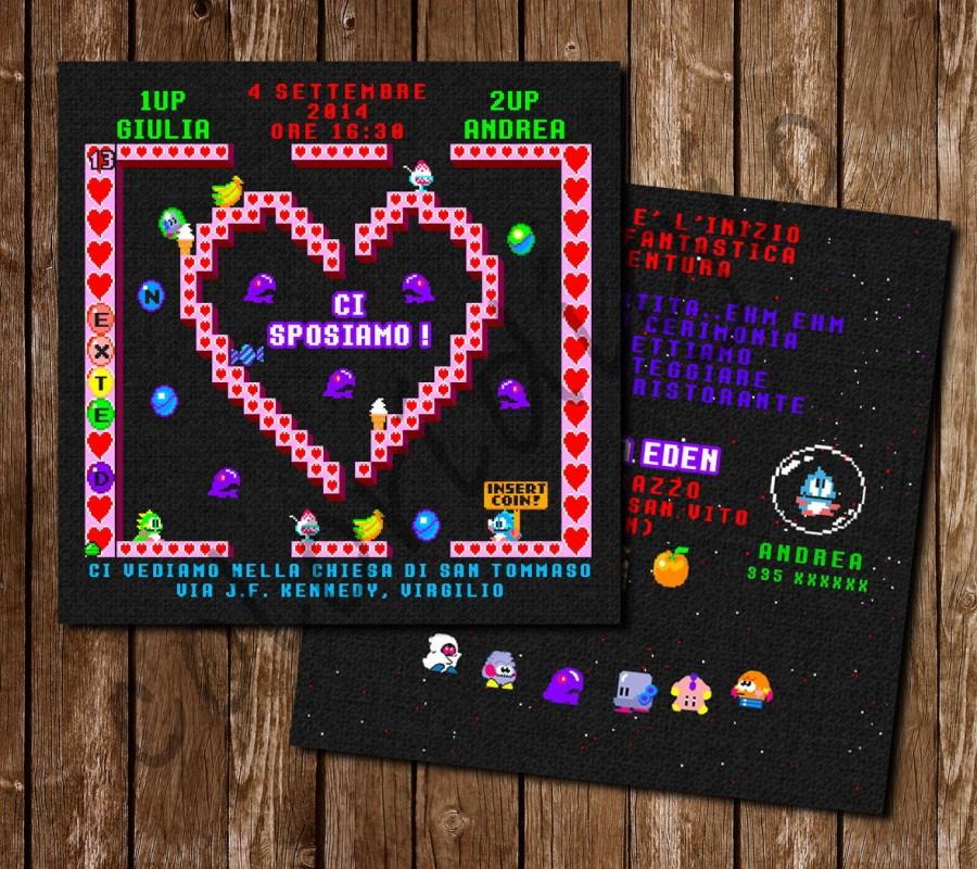 Wedding - Participation in wedding style video game bubble bobble
