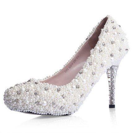 زفاف - Popular Handmade Pearls Rhinestone Pointed Toe Crystal Wedding Shoes, S027