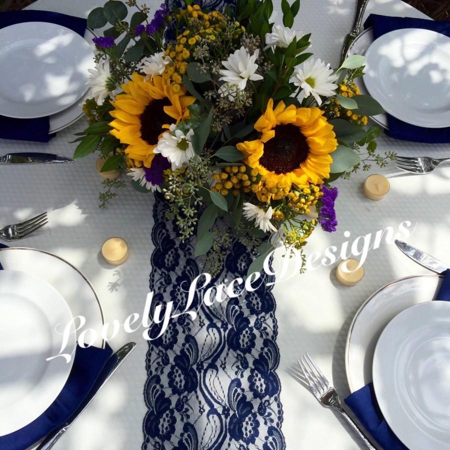 Mariage - WEDDING DECOR/Navy Lace Table Runner, 21ft to 28ft  long x 7" wide/Nautical/Rustic Decor/Navy weddings/centerpiece/Ends Not Sewn/Free Runner