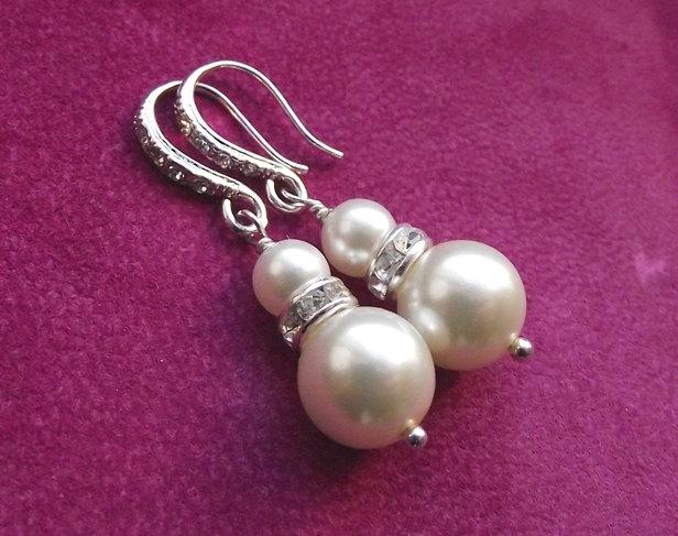 Hochzeit - Wedding earrings, bridesmaid earrings, pearl bridal earrings, bridesmaid jewelry, rhinestone & pearl earrings, wedding jewelry