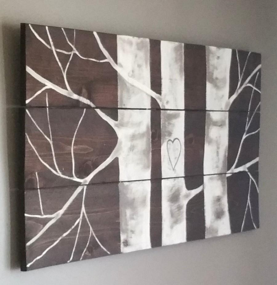 Wedding - Hand painted aspen tree reclaimed wood sign..personalize with your initials. Great wedding or anniversary gift or guest book alternative