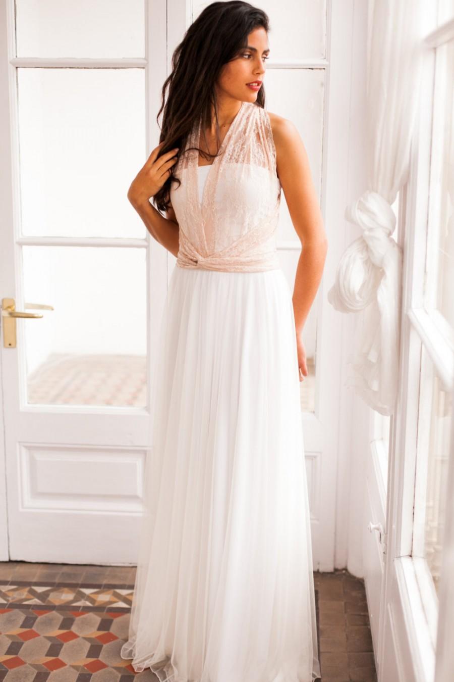 زفاف - Lace wedding dress with tulle skirt, lace and tulle wedding dress, rose gold wedding dress, bohemian lace wedding dress, tulle wedding dress