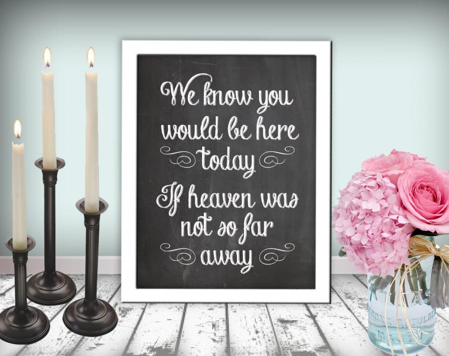 Wedding - Wedding In Memory Of Sign Heaven Sign Chalkboard Printable 8x10 PDF DIY Instant Download Digital Files Only Rustic Shabby Chic Woodland