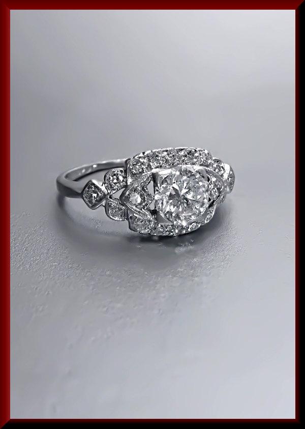 Mariage - Vintage Art Deco Antique Engagement Ring Old European Cut Diamond Platinum Wedding Ring - ER 432S