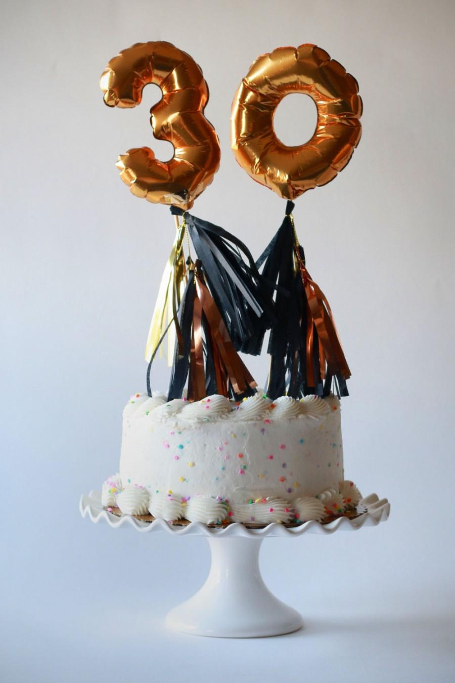 Wedding - Mini gold foil mylar balloon with tassels cake topper table number