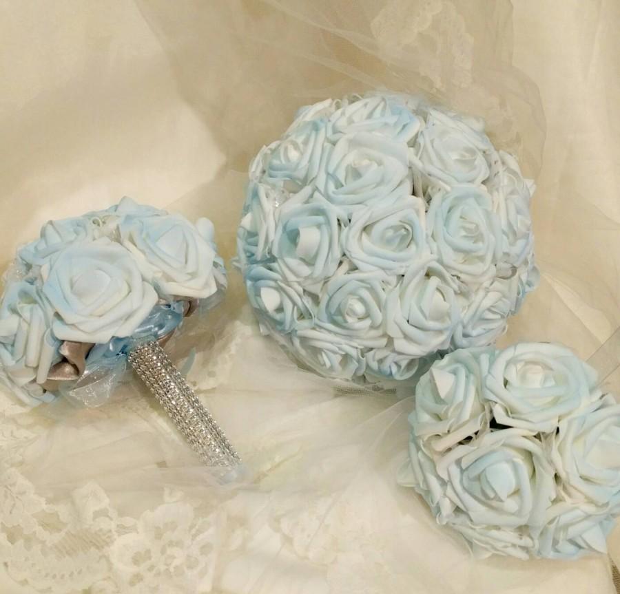 Hochzeit - Disneys Princess Cinderella inspired Bouquet in pale blue silver and white.. Multiple sizes!