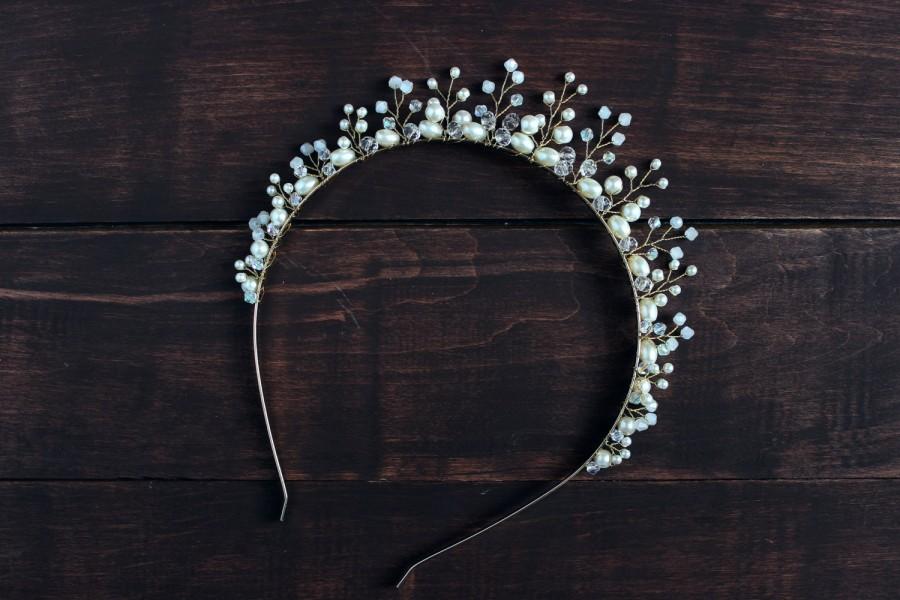 Mariage - Bridal tiara, Bridal crystal crown, Ivory headpiece, Bridal headpiece, Black crystal crown