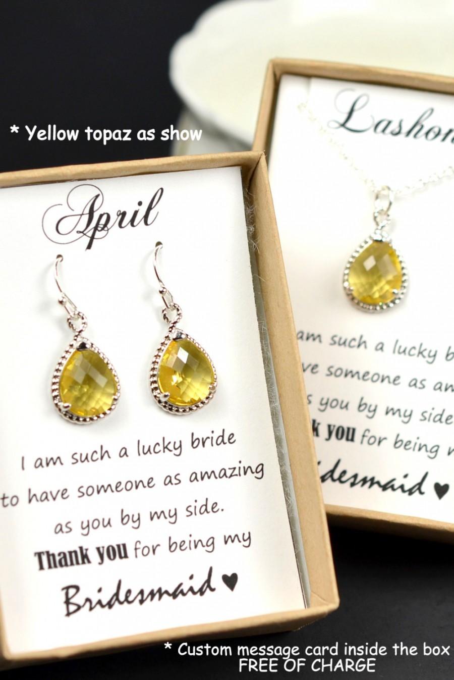 Hochzeit - Yellow topaz,Necklace Earrings Set Jewelry Personalized Bridesmaid Gift Bridesmaid Necklace Personalized Bridal Jewelry Personalize Wedding
