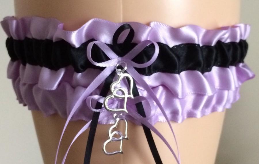 زفاف - Orchid (Purple) and Black Wedding Garter Set, Bridal Garter Sets, Prom Garter, Keepsake Garter, Weddings