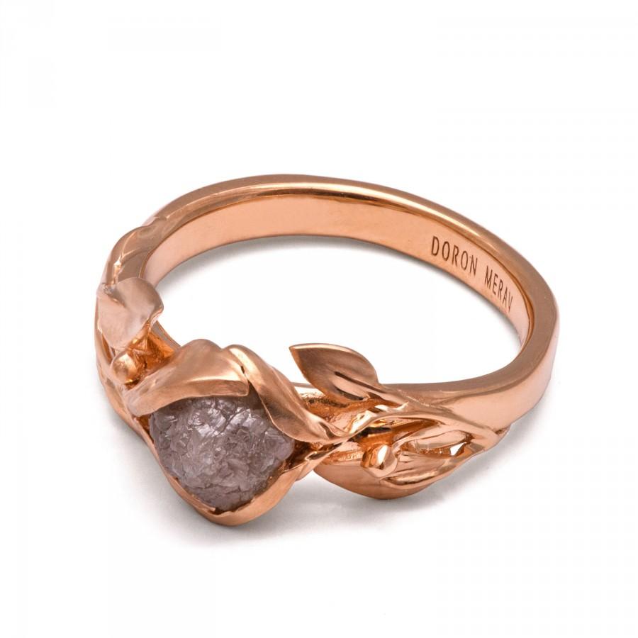 زفاف - Leaves Engagement Ring - 18K Rose Gold and Rough Diamond engagement ring, Unique Engagement ring, rough diamond ring, raw diamond ring, 10