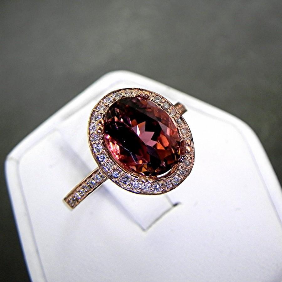 Mariage - AAAA Watermelon Tourmaline   10x8mm  2.96 Carats  in a 14k ROSE gold ring with diamonds (.32ct) Ring 1132