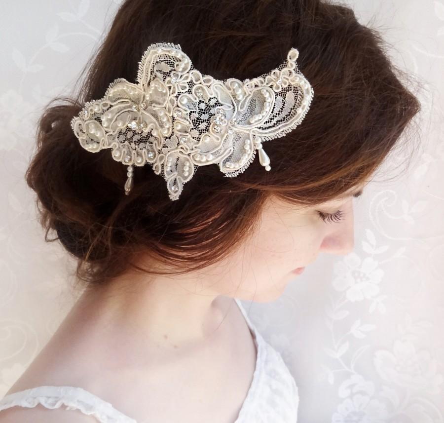 زفاف - lace headpiece, lace hair comb, lace hair piece, bridal hair clip, bridal hairpiece with pearls, wedding headpiece, crystals, ivory lace