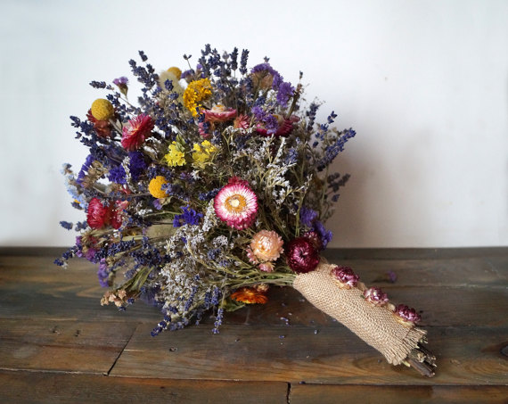 Wedding - Wedding bouquet, Wedding dried flowers, lavender bouquet, wild flowers bouquet, dried lavender, dried billy buttons bunch, strawflower